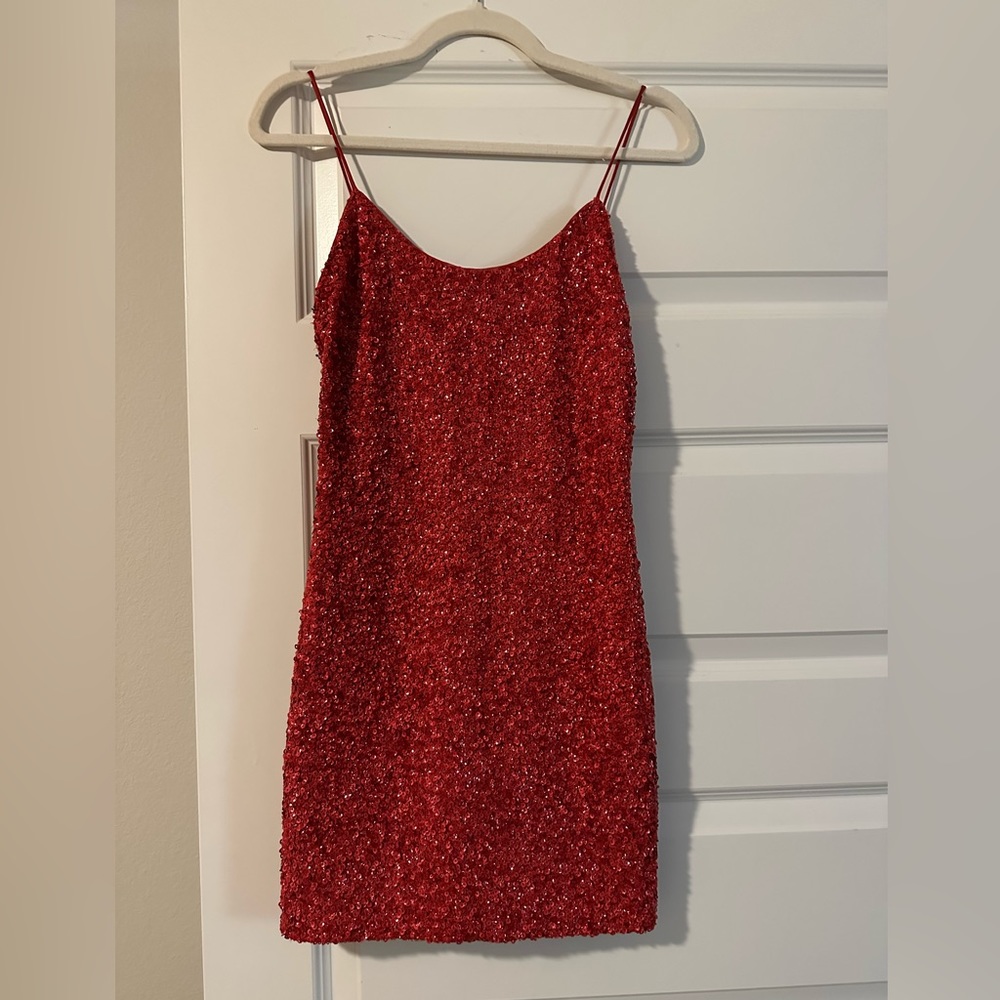 Alice and Olivia Bright Poppy Sequin Mini Dress